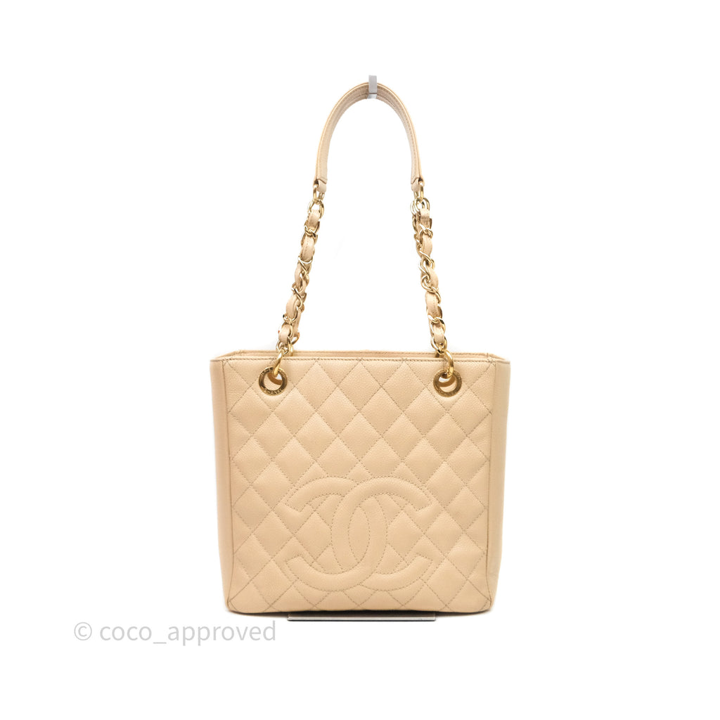 Chanel Vertical GST Beige Caviar Gold Hardware