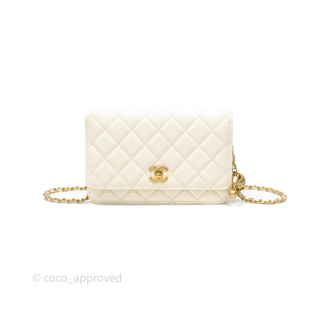 Chanel Quilted Pearl Crush Wallet on Chain WOC Ivory White Lambskin Aged Gold Hardware