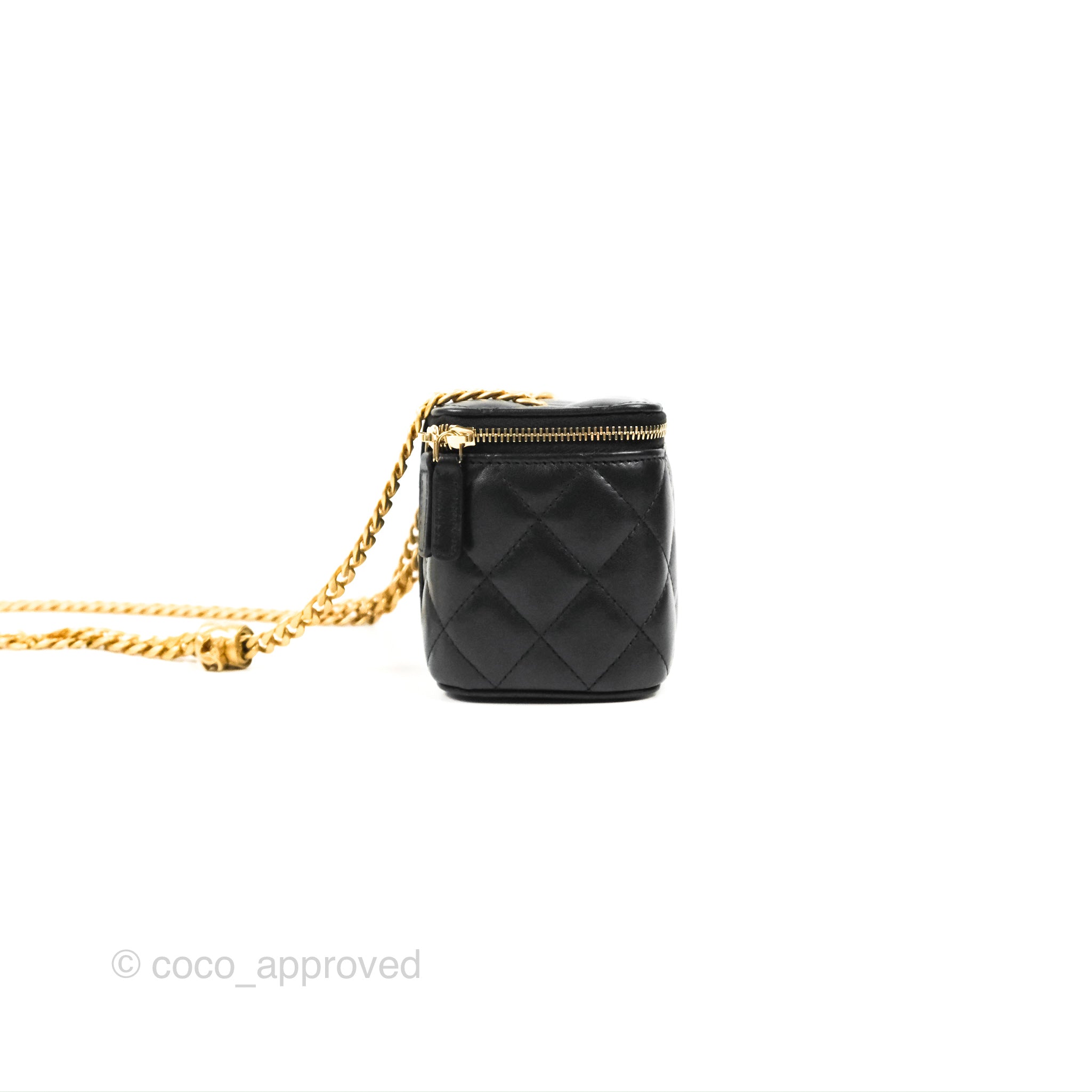 New CHANEL 22K Vanity Clutch COCO Gold CHAIN Black Quilted