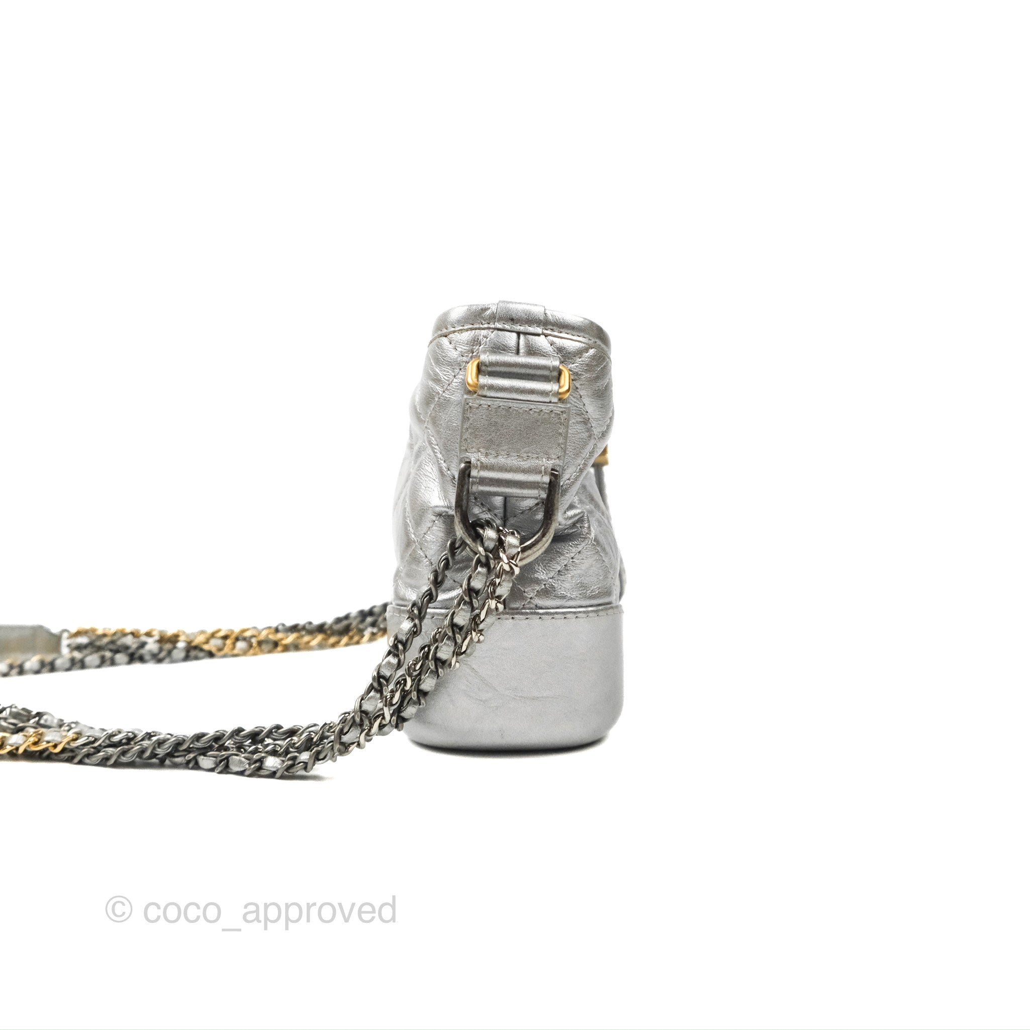 Chanel Quilted Small Gabrielle Hobo Metallic Silver Aged Calfskin Mixe –  Coco Approved Studio