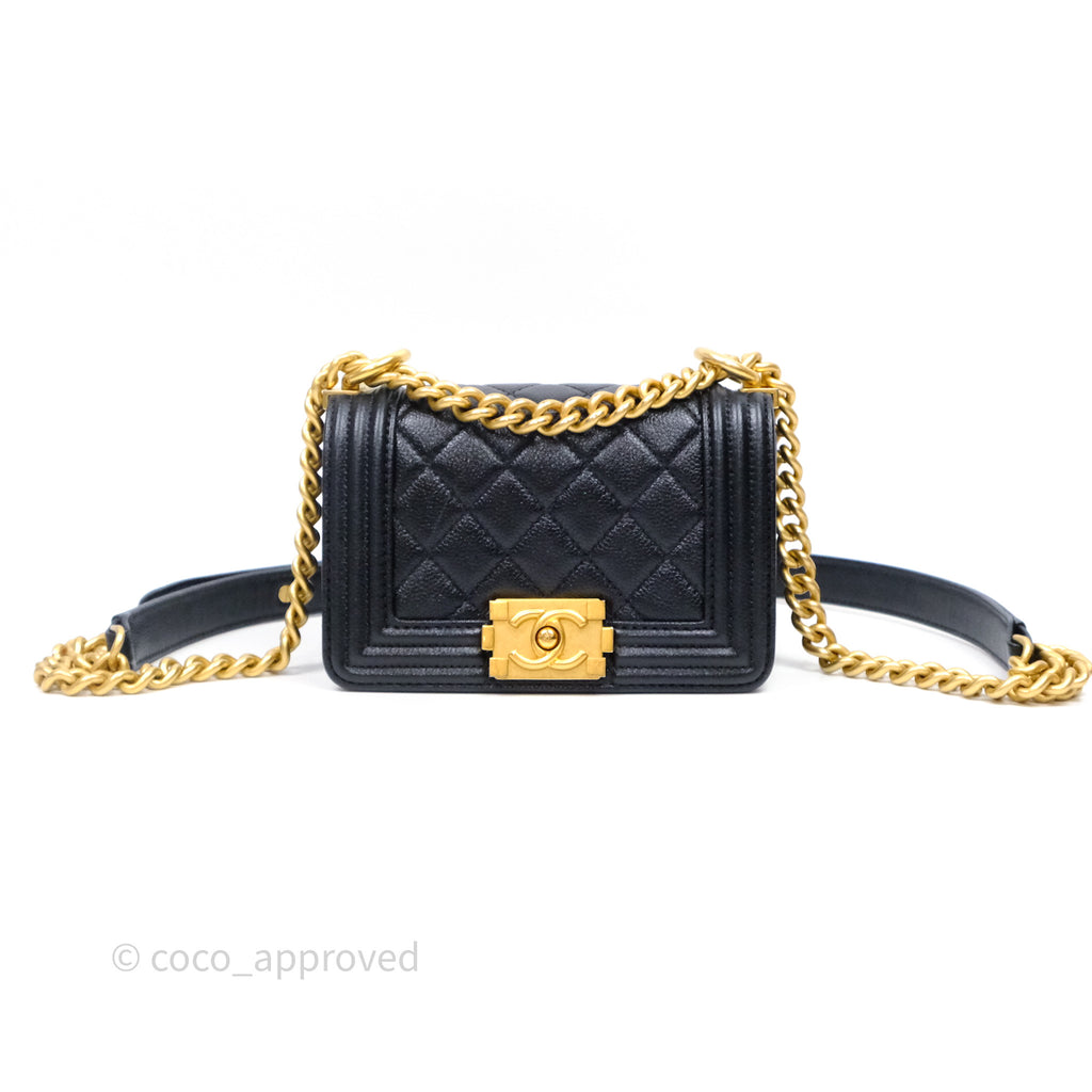Chanel Mini Boy Quilted Black Caviar Aged Gold Hardware