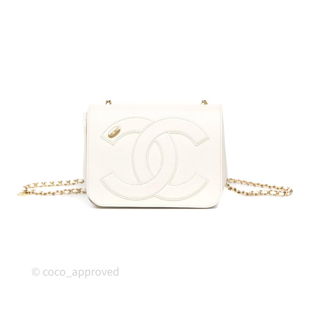 Chanel CC Mania Flap Bag White Lambskin Gold Hardware