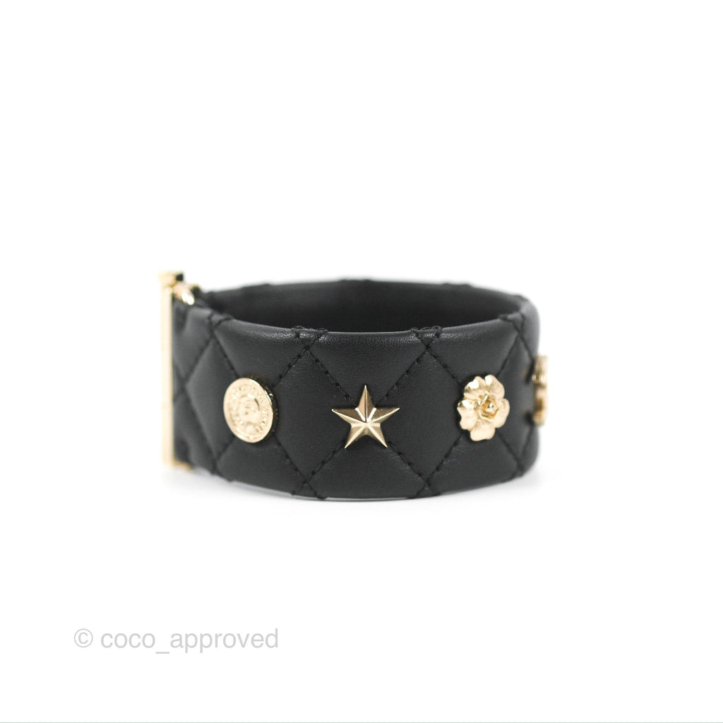 Chanel Leather CC Cuff Bracelet Black 20C