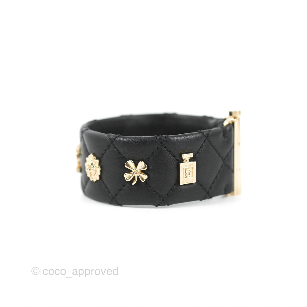 Chanel Leather CC Cuff Bracelet Black 20C