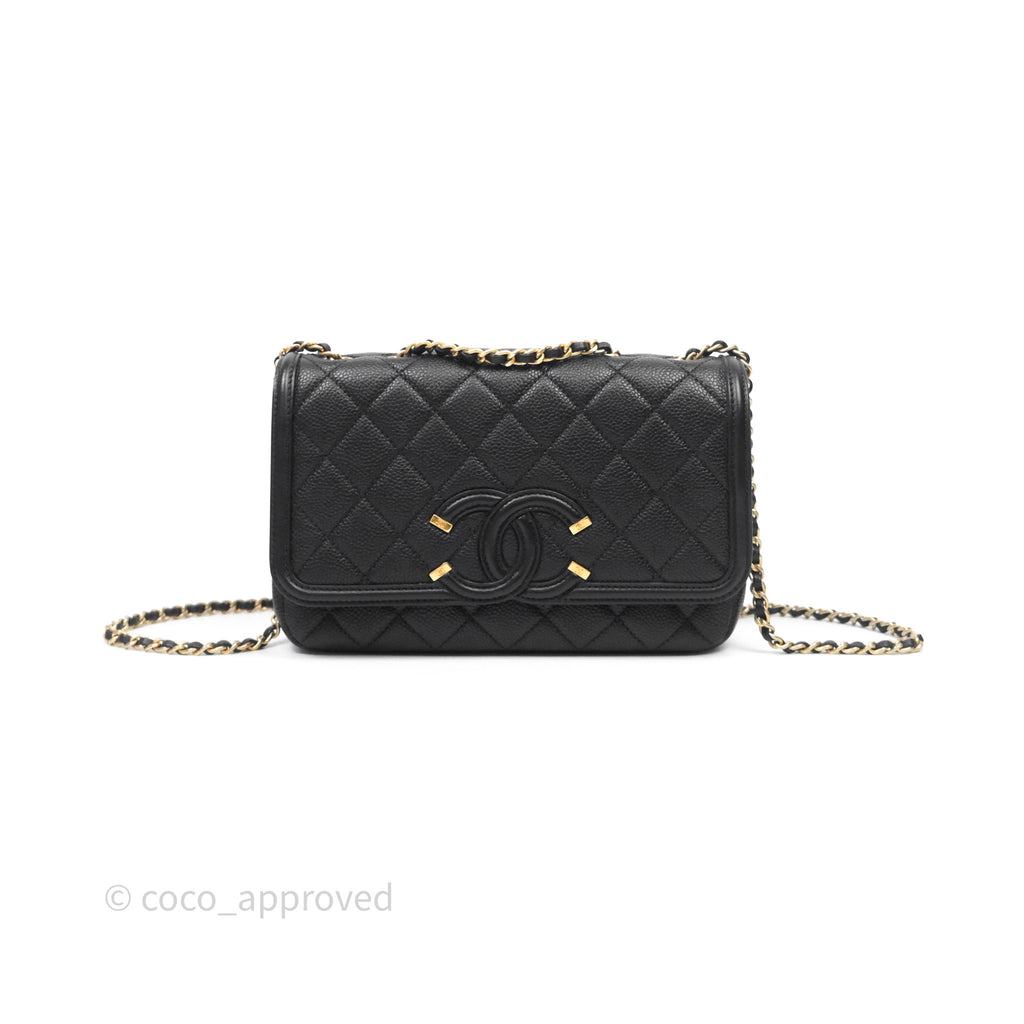 Chanel Small CC Filigree Flap Quilted Black Caviar Aged Gold Hardware