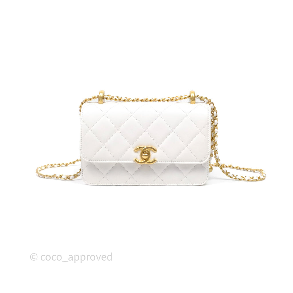 Chanel Quilted Perfect Fit Adjustable White Calfskin Aged Gold Hardware