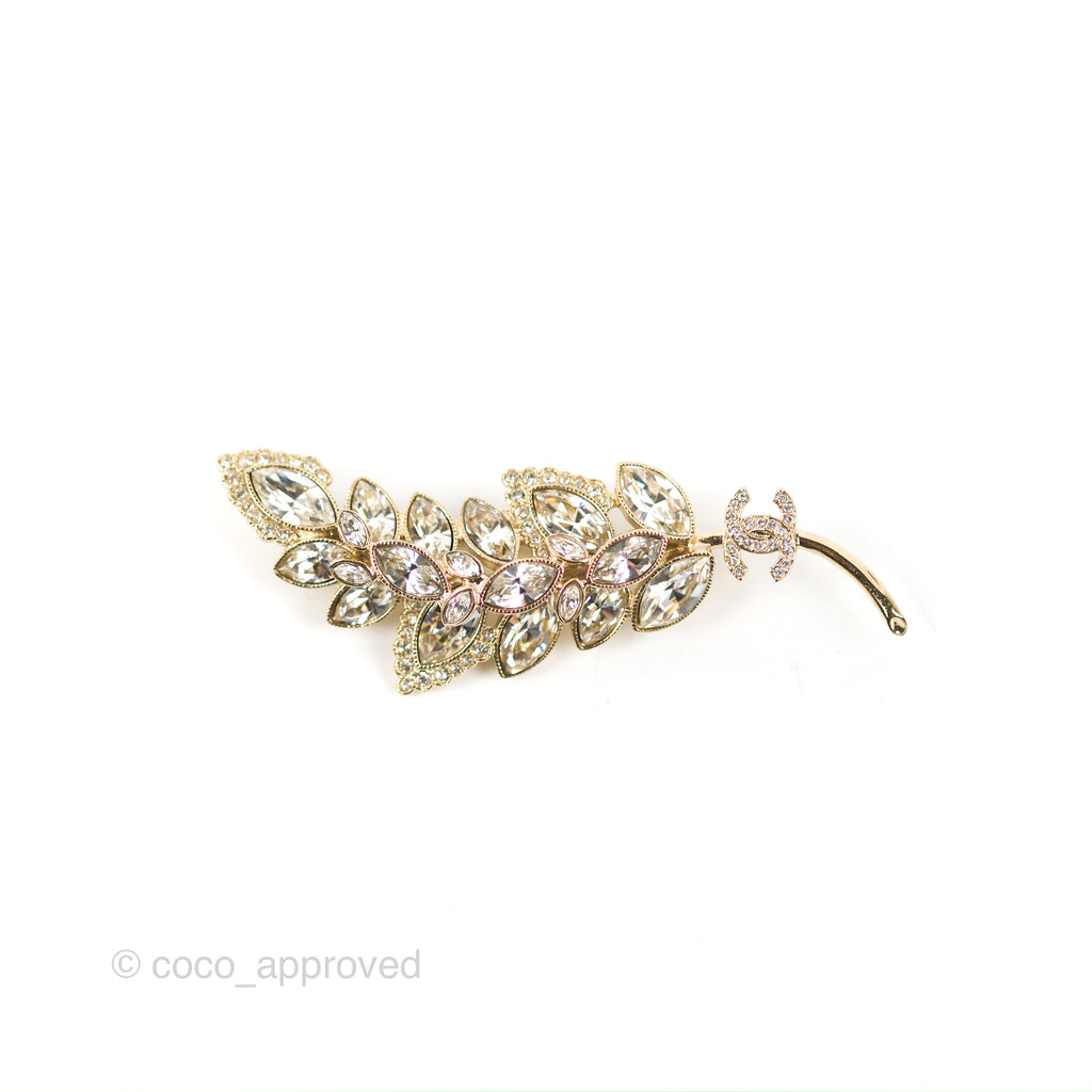 Chanel Crystal Leaves CC Brooch Gold Tone 23S