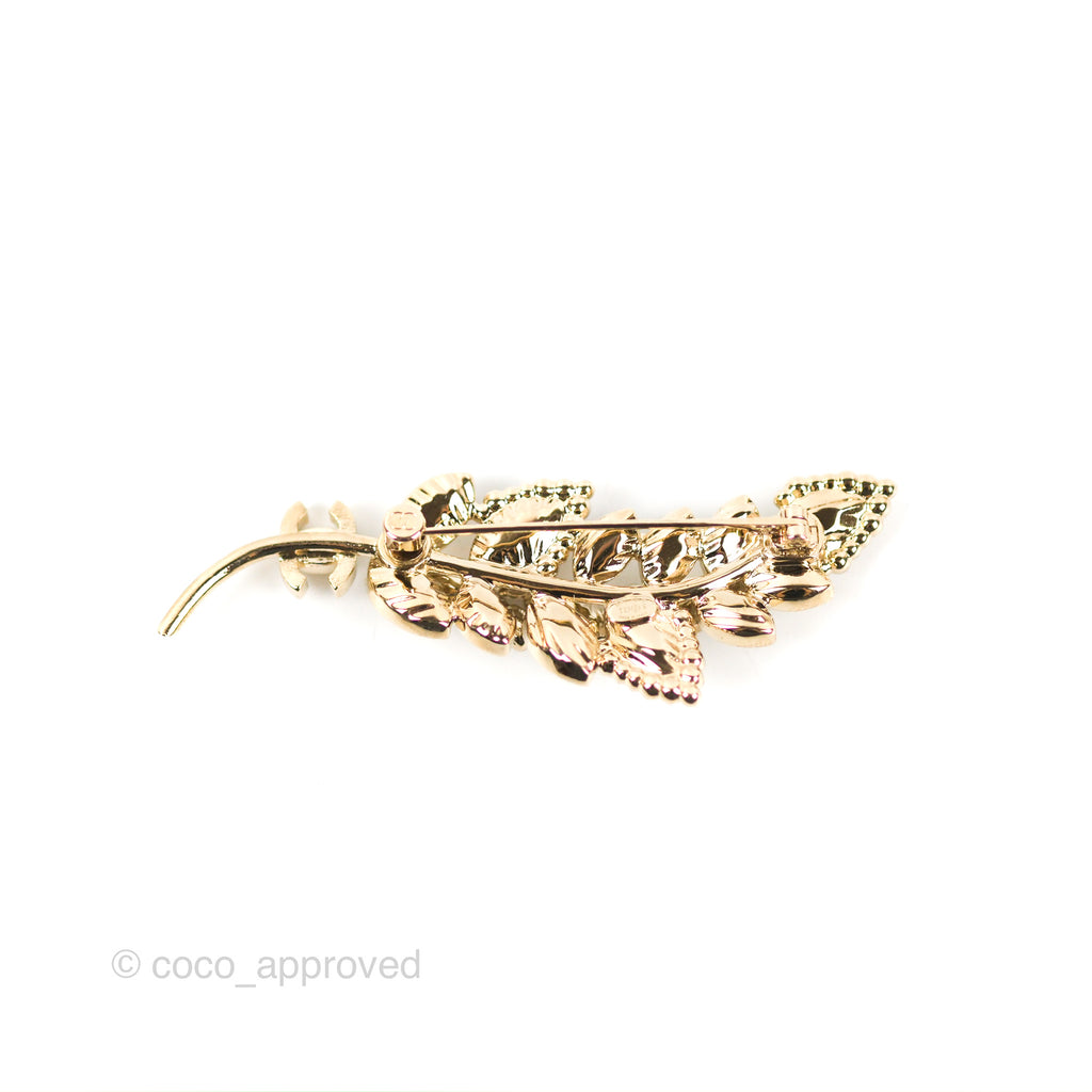 Chanel Crystal Leaves CC Brooch Gold Tone 23S