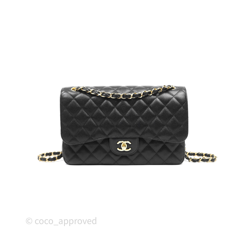Chanel Quilted Jumbo Double Flap Black Caviar Gold Hardware