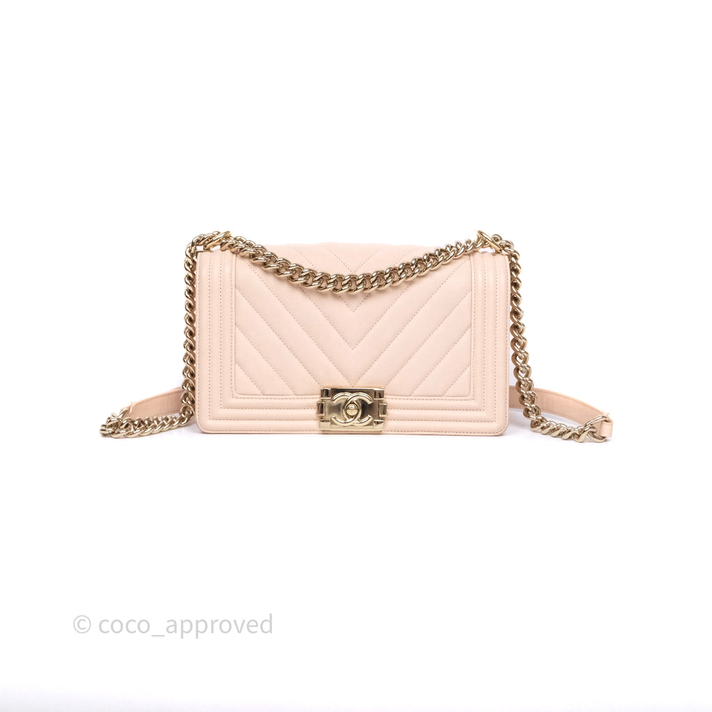 Chanel Chevron Medium Boy Light Pink Caviar Gold Hardware