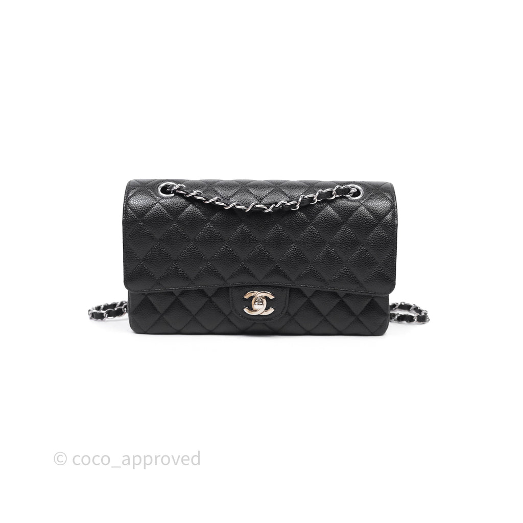 Chanel Classic M/L Medium Flap Quilted Black Caviar Silver Hardware