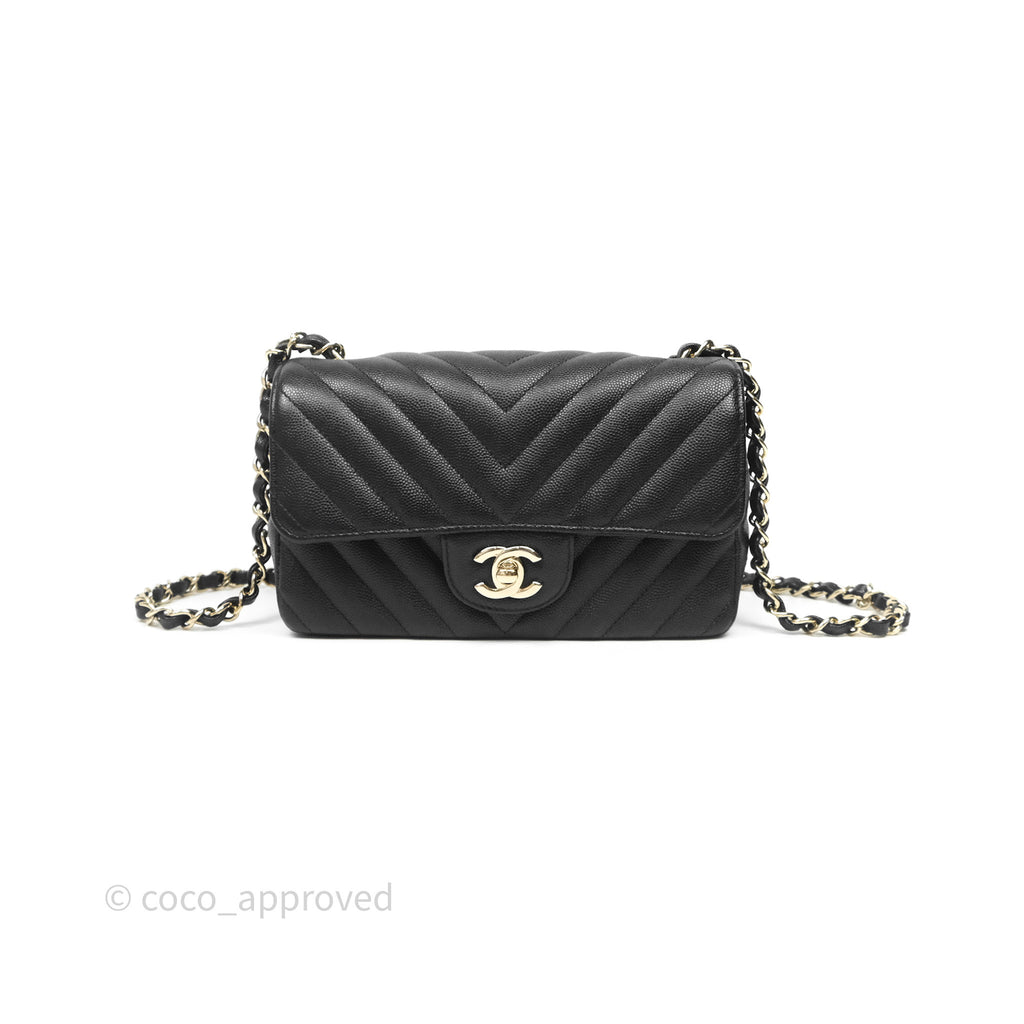Chanel Mini Rectangular Chevron Black Caviar Gold Hardware