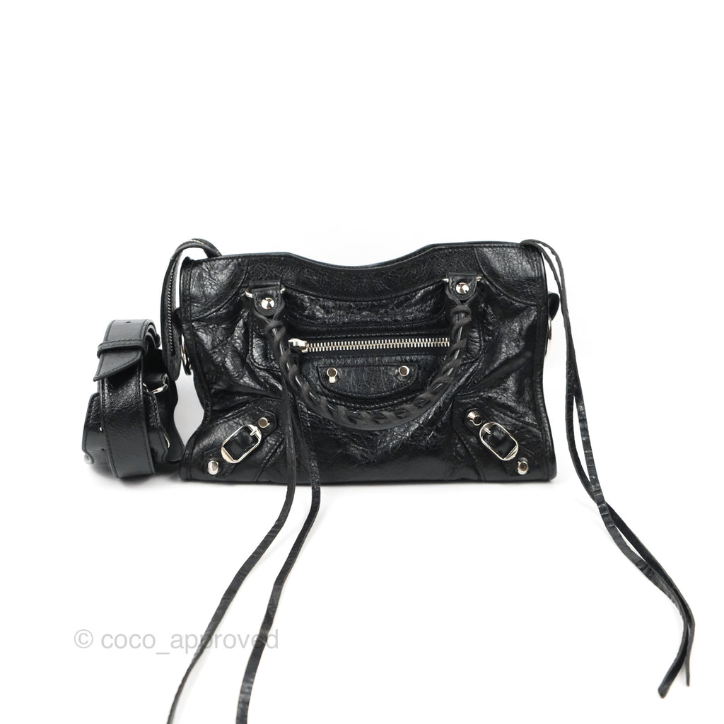 Balenciaga Classic Mini City Bag Black Aged Calfskin Silver Hardware