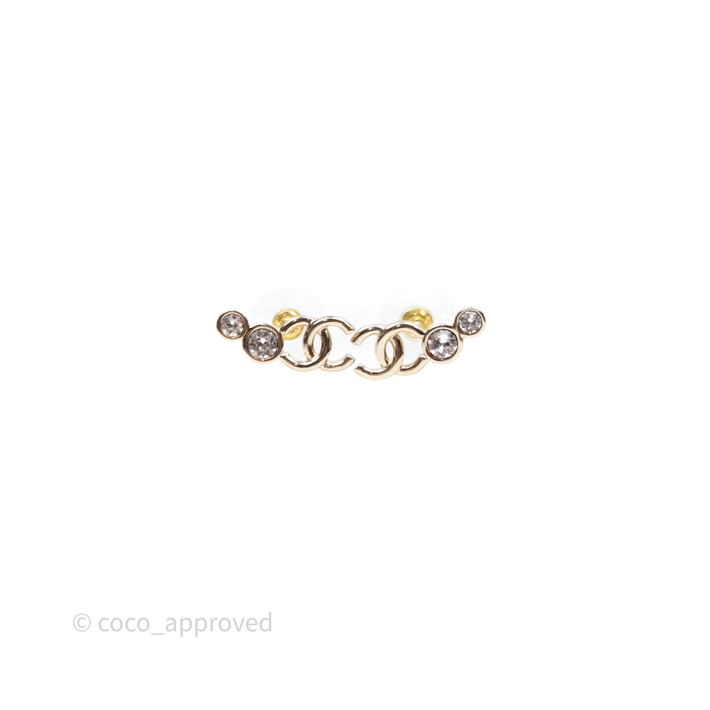 Chanel CC Crystals Earrings Gold Tone 24B