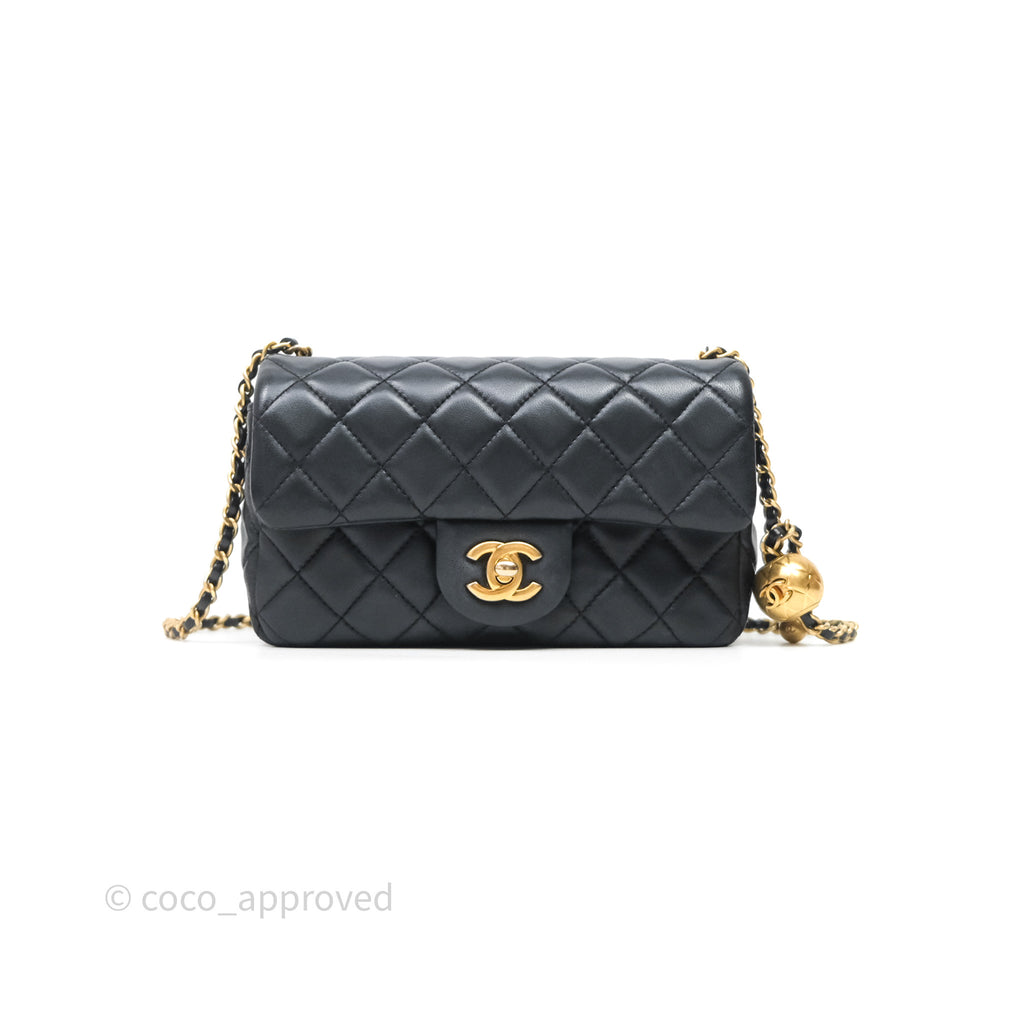 Chanel Mini Rectangular Pearl Crush Quilted Black Lambskin Aged Gold Hardware