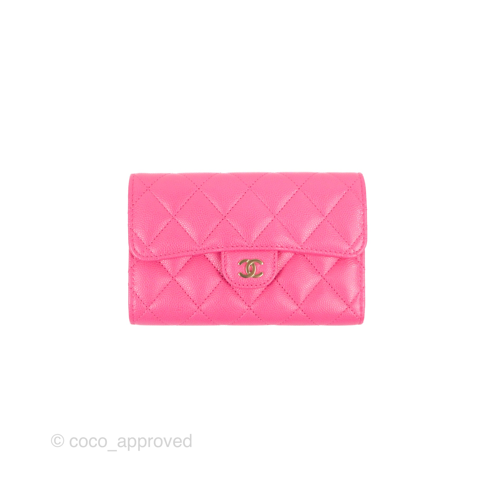 Chanel Quilted Medium Flap Wallet Pink Caviar Gold Hardware