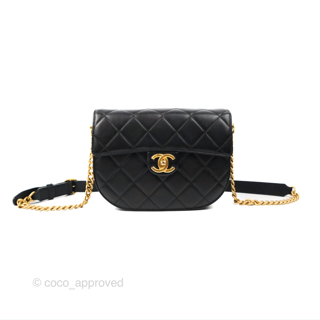 Chanel Small Round Messenger Bag Black Calfskin Aged Gold Hardware