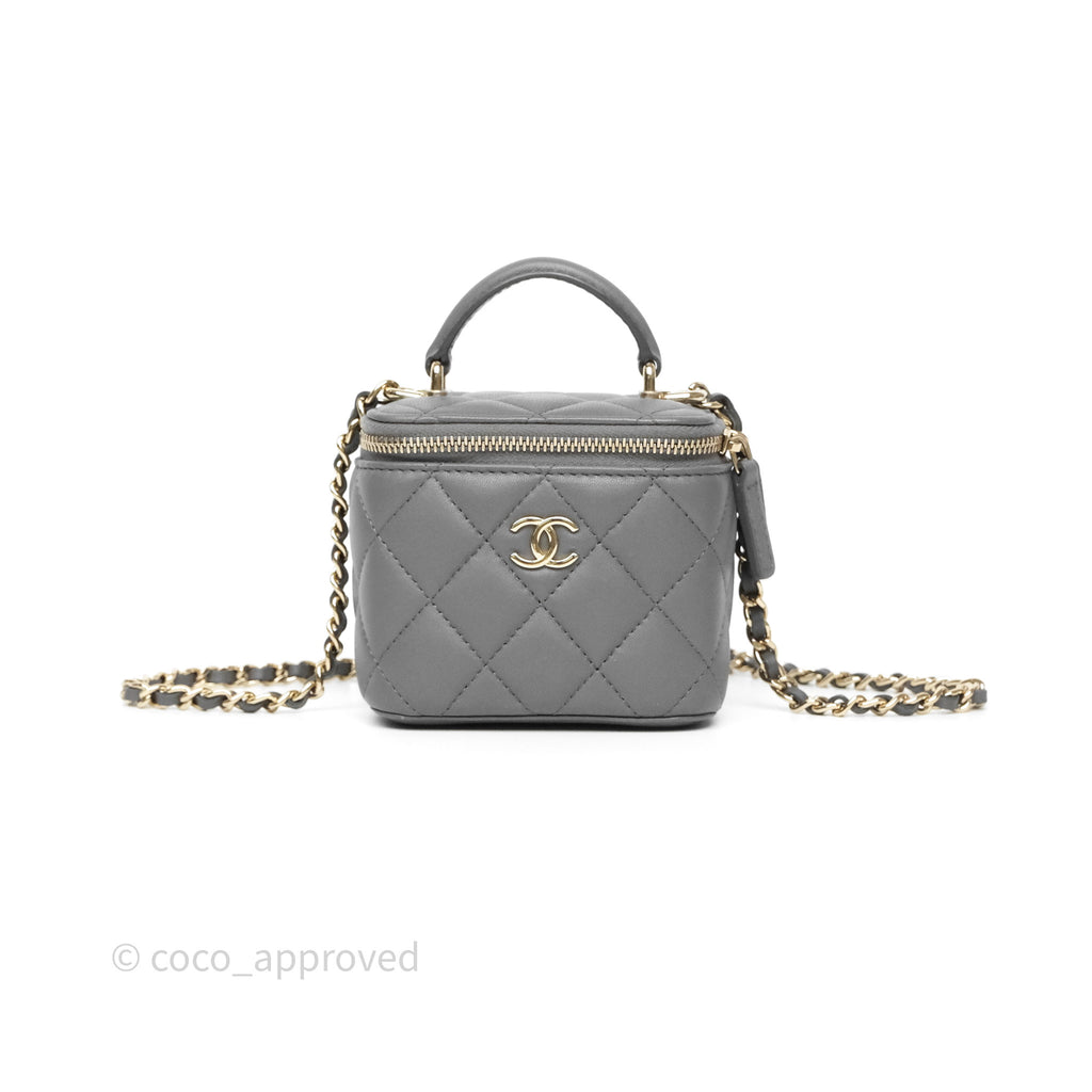 Chanel Mini Top Handle Vanity With Chain Grey Lambskin Gold Hardware
