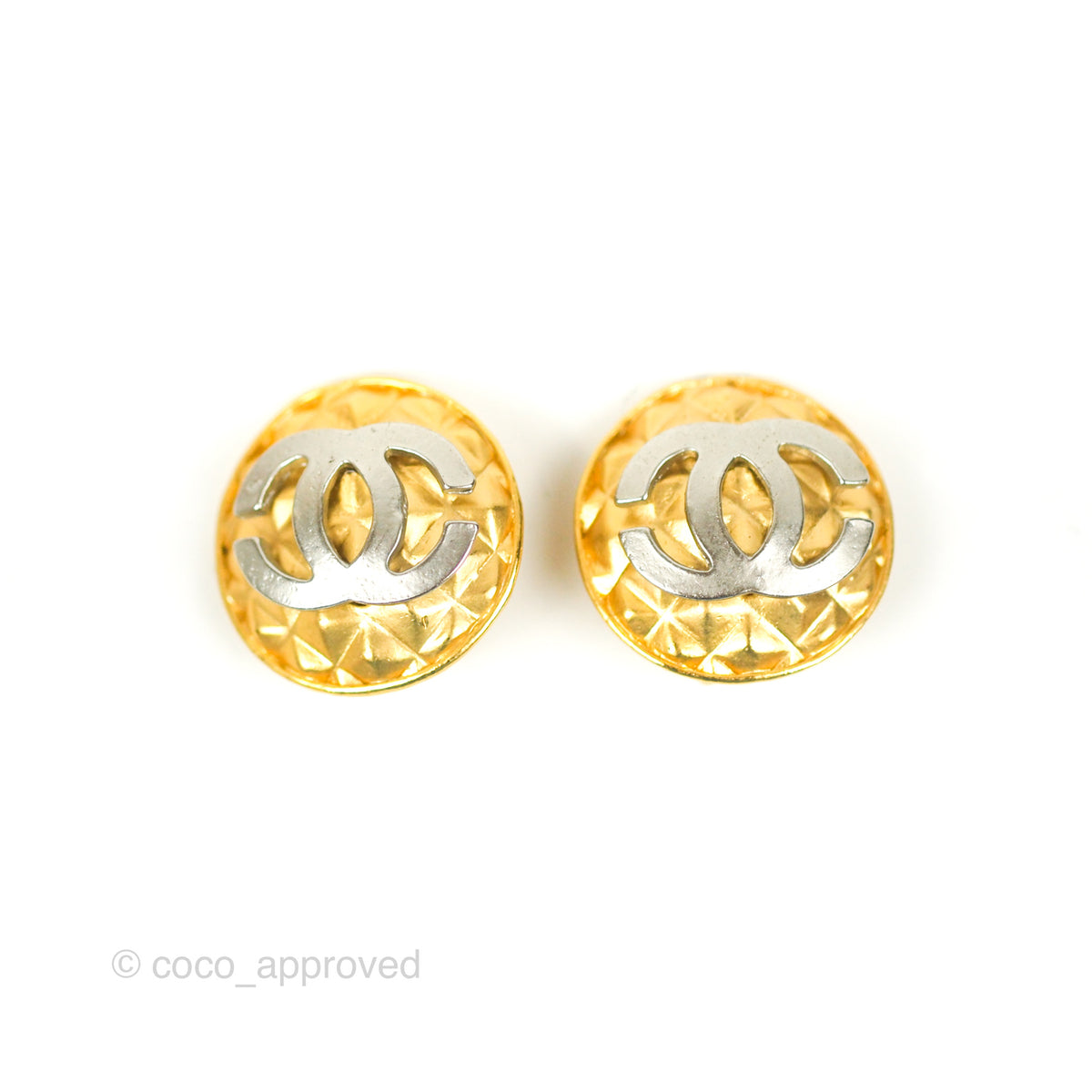 Authentic vintage Chanel earrings gold CC black round clip on