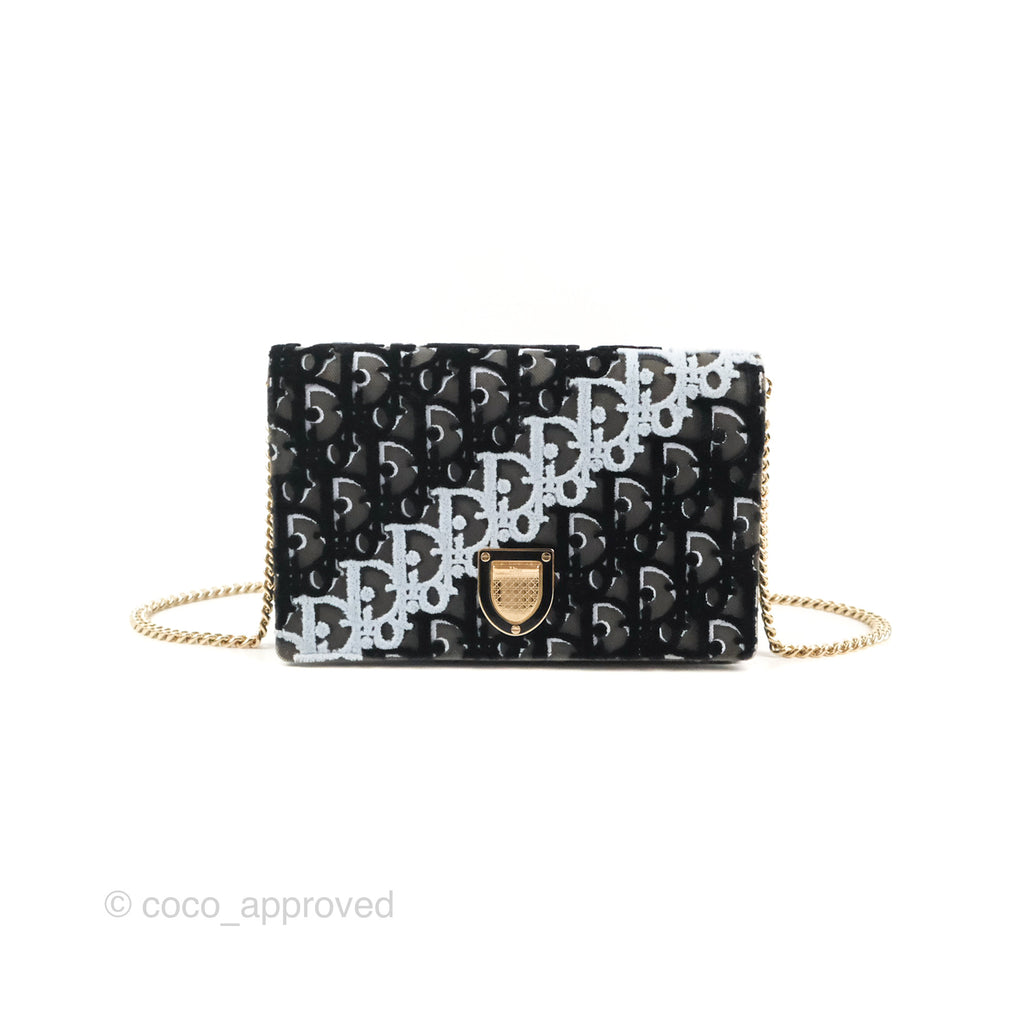 Dior Diorama Oblique Wallet On Chain WOC Black/White Velvet