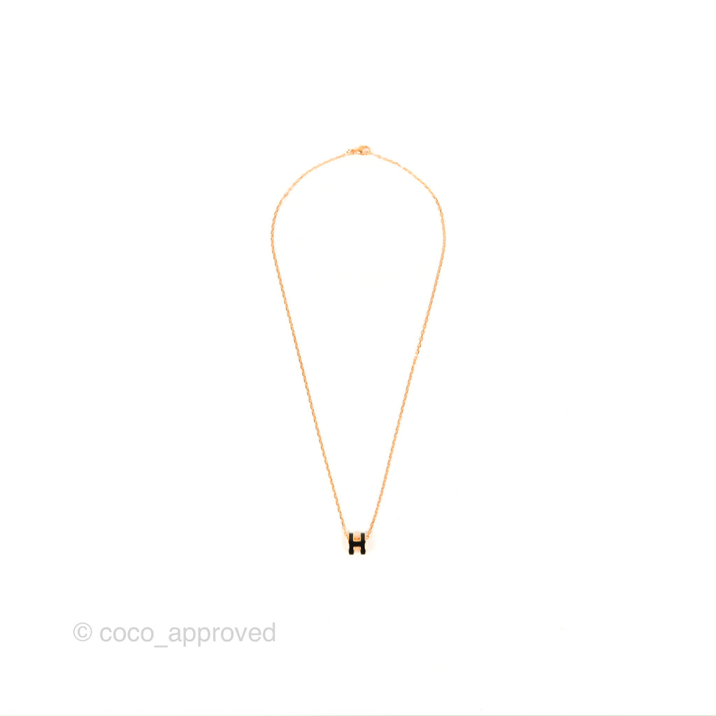 Hermès Mini Pop H Pendant Necklace Black Rose Gold Hardware