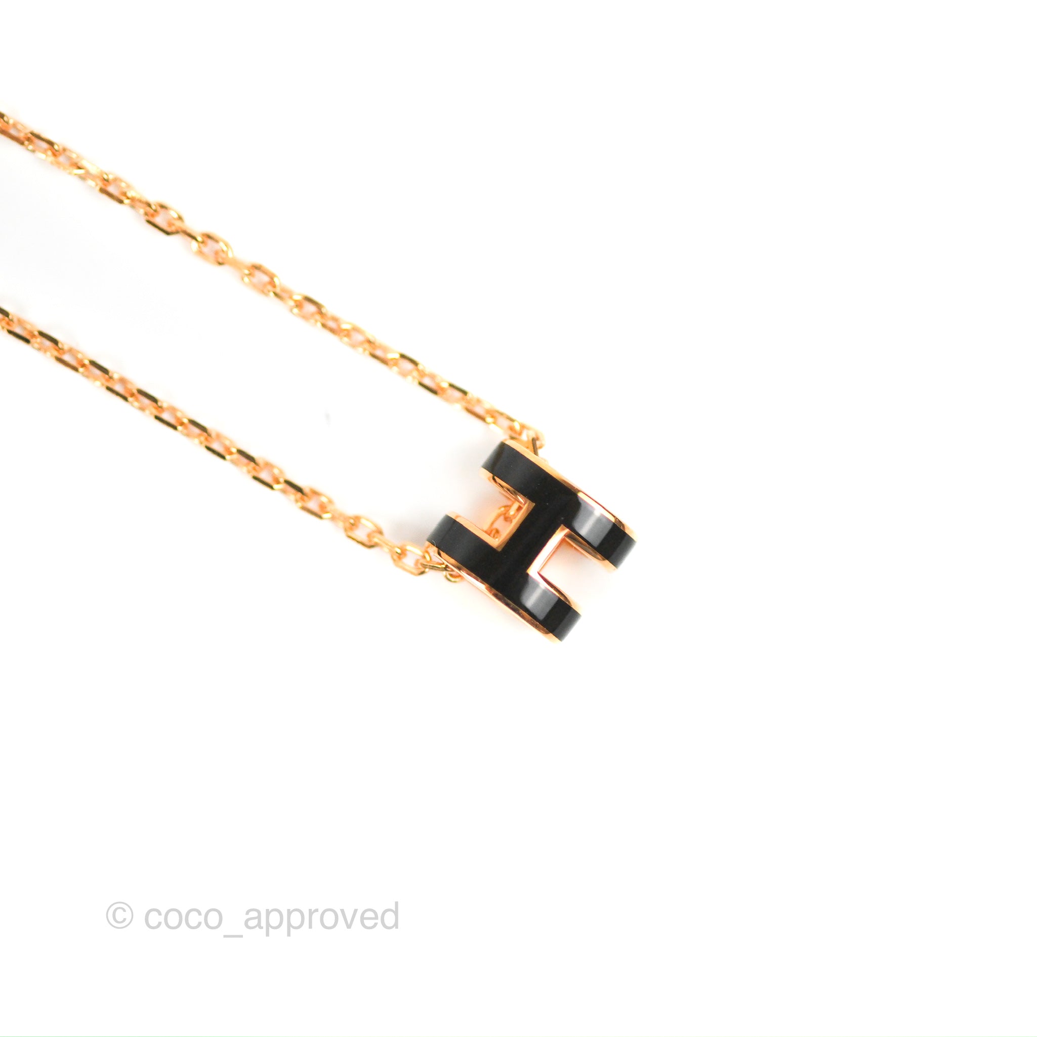 New Hermes Mini Pop H Pendant Necklace Black Rose Gold with Hermes Box  & Bag