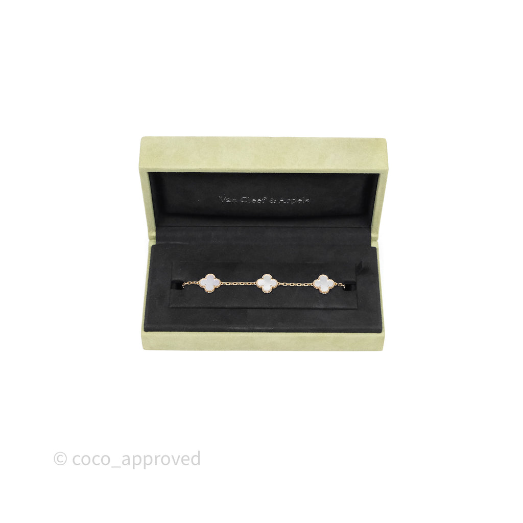 Van Cleef & Arpels Vintage Alhambra 5 Motifs White Yellow Gold Bracelet