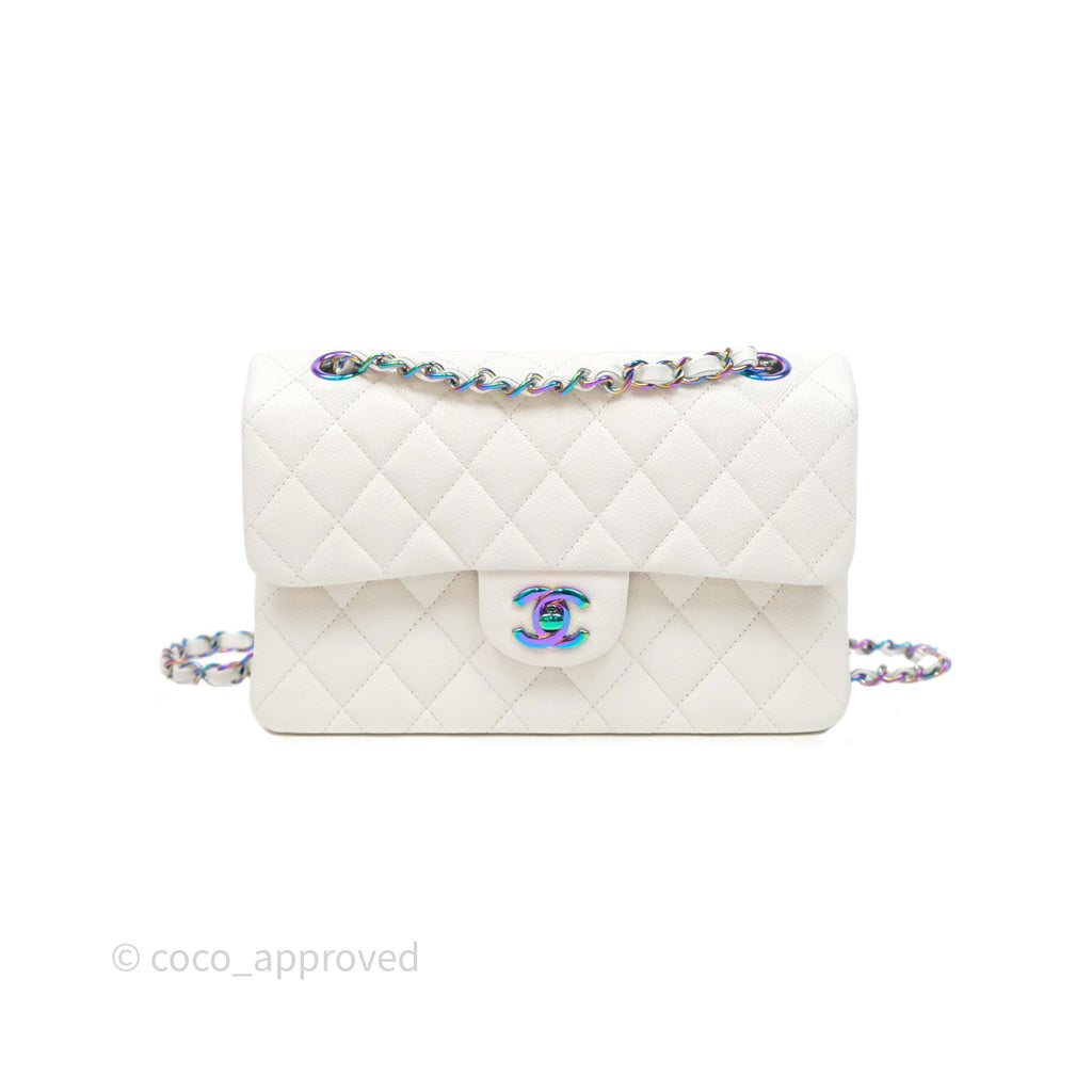 Chanel Classic Flap Small Ivory White Caviar Rainbow Hardware