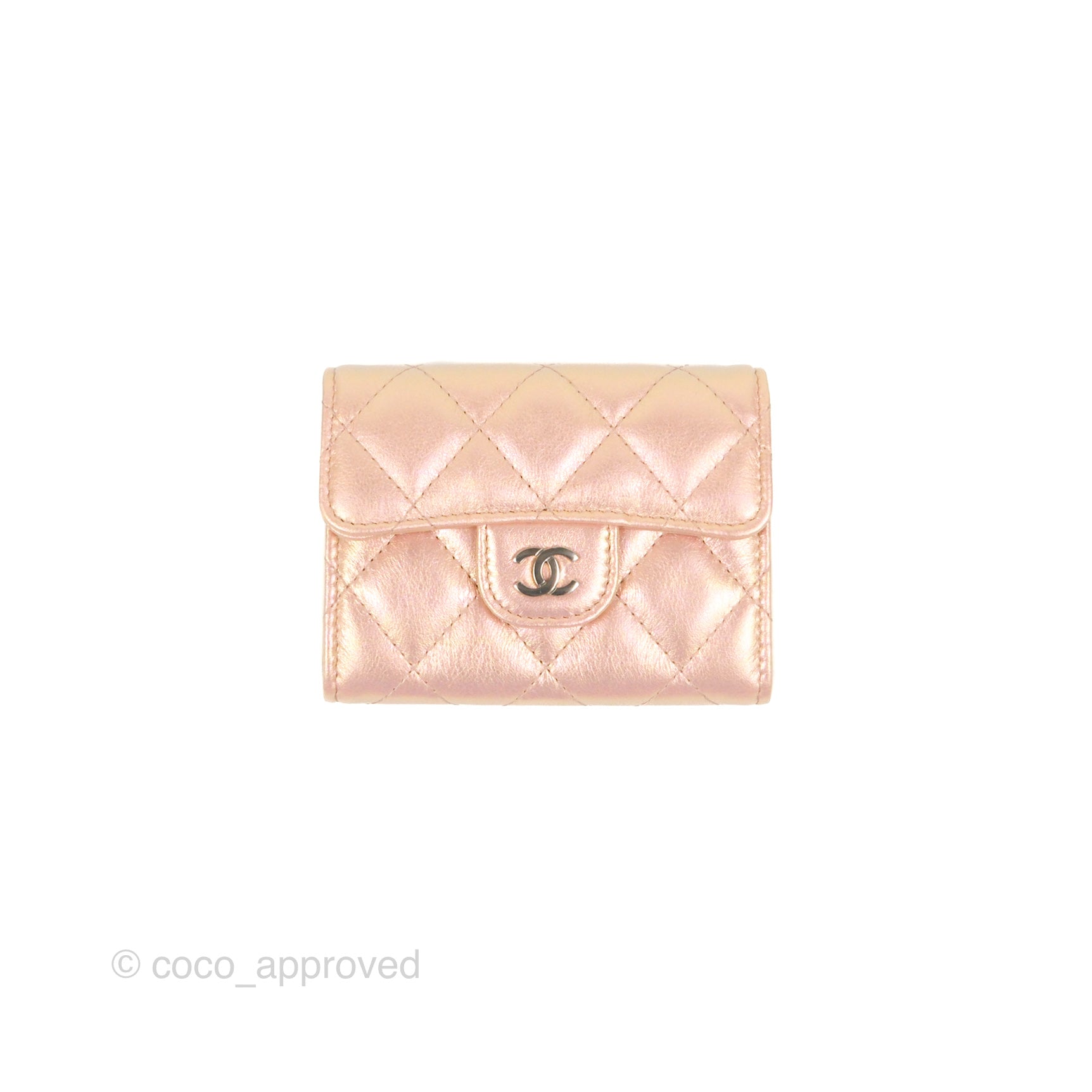 Chanel Classic Flap Coin Purse Iridescent Pink Lambskin Silver Hardware