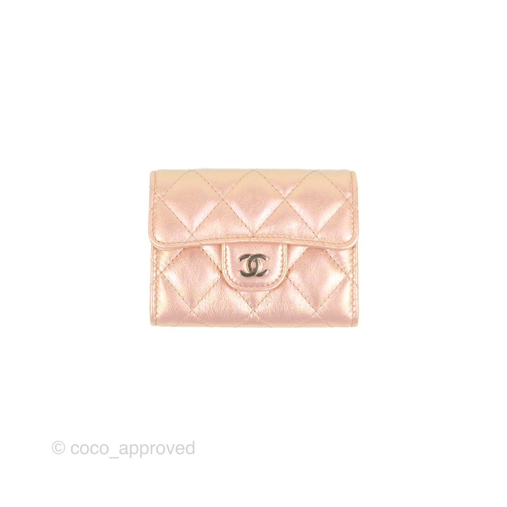 Chanel Iridescent Light Pink Chevron Quilted Caviar Card Holder