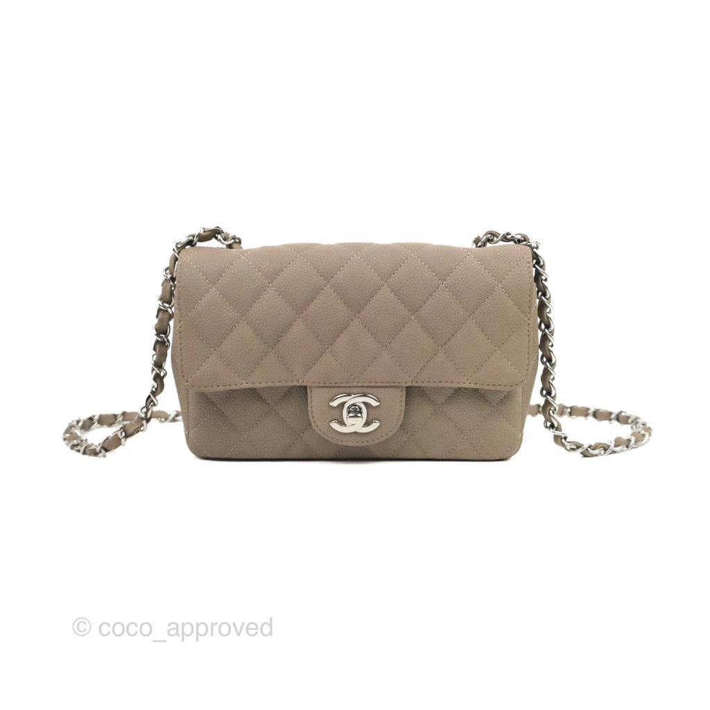 Chanel Quilted Mini Rectangular Flap Matte Earthy Grey Caviar Silver Hardware