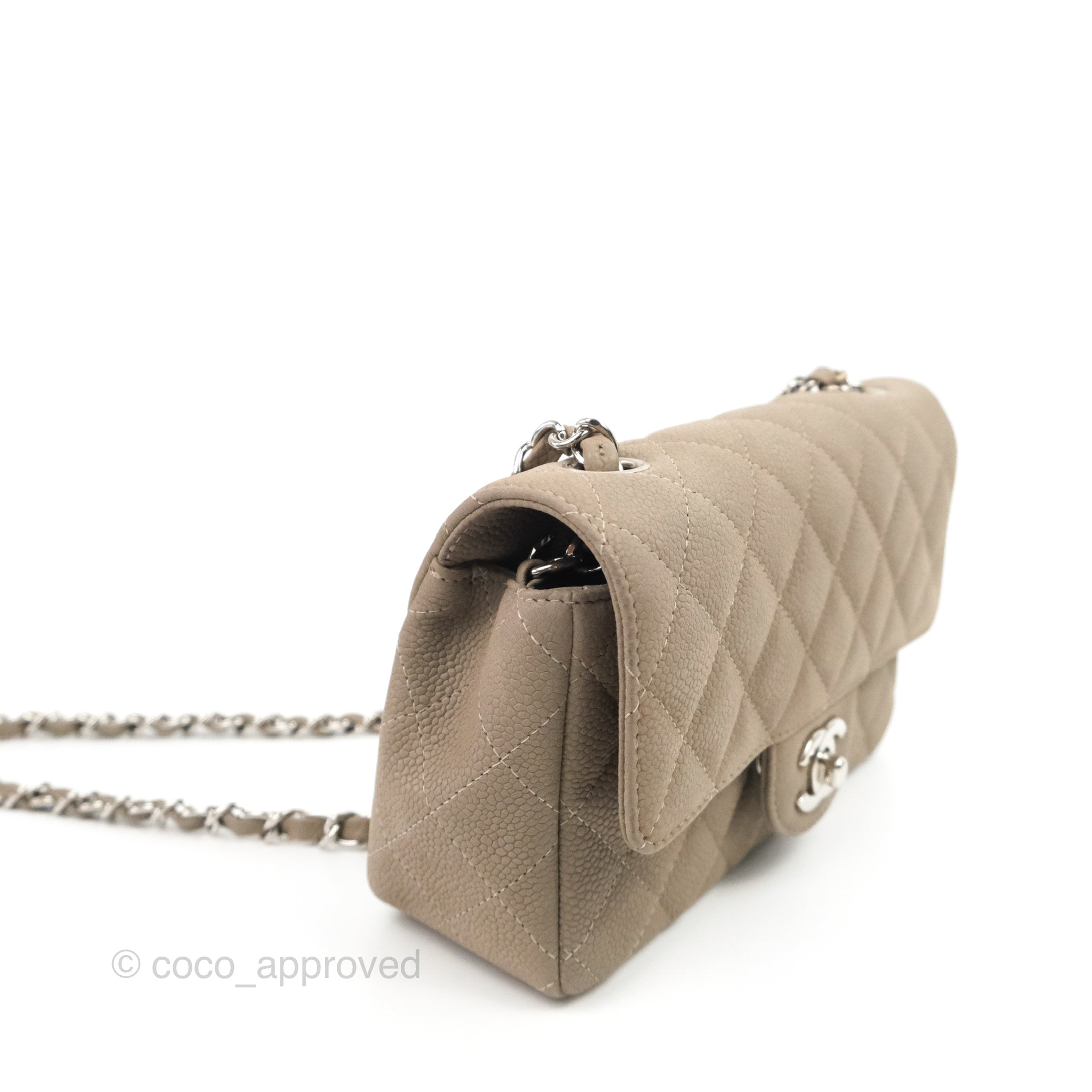 Chanel Quilted Mini Rectangular Flap Matte Earthy Grey Caviar Silver H –  Coco Approved Studio