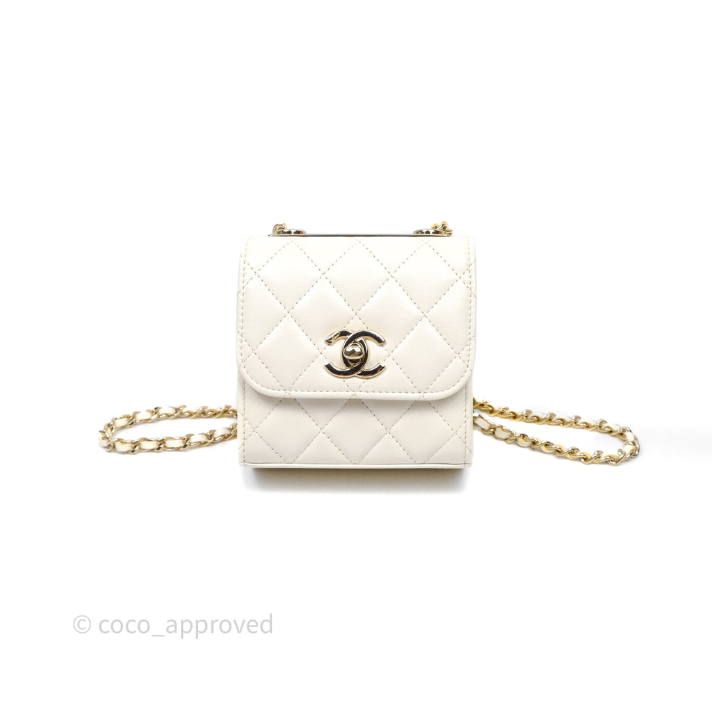 Chanel Mini Quilted Trendy CC Clutch With Chain White Lambskin Gold Hardware