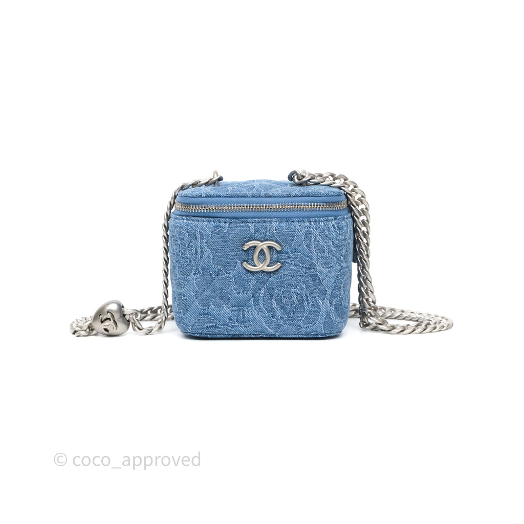 Chanel Mini Vanity Heart Adjustable Chain Camellia Denim Aged Silver Hardware