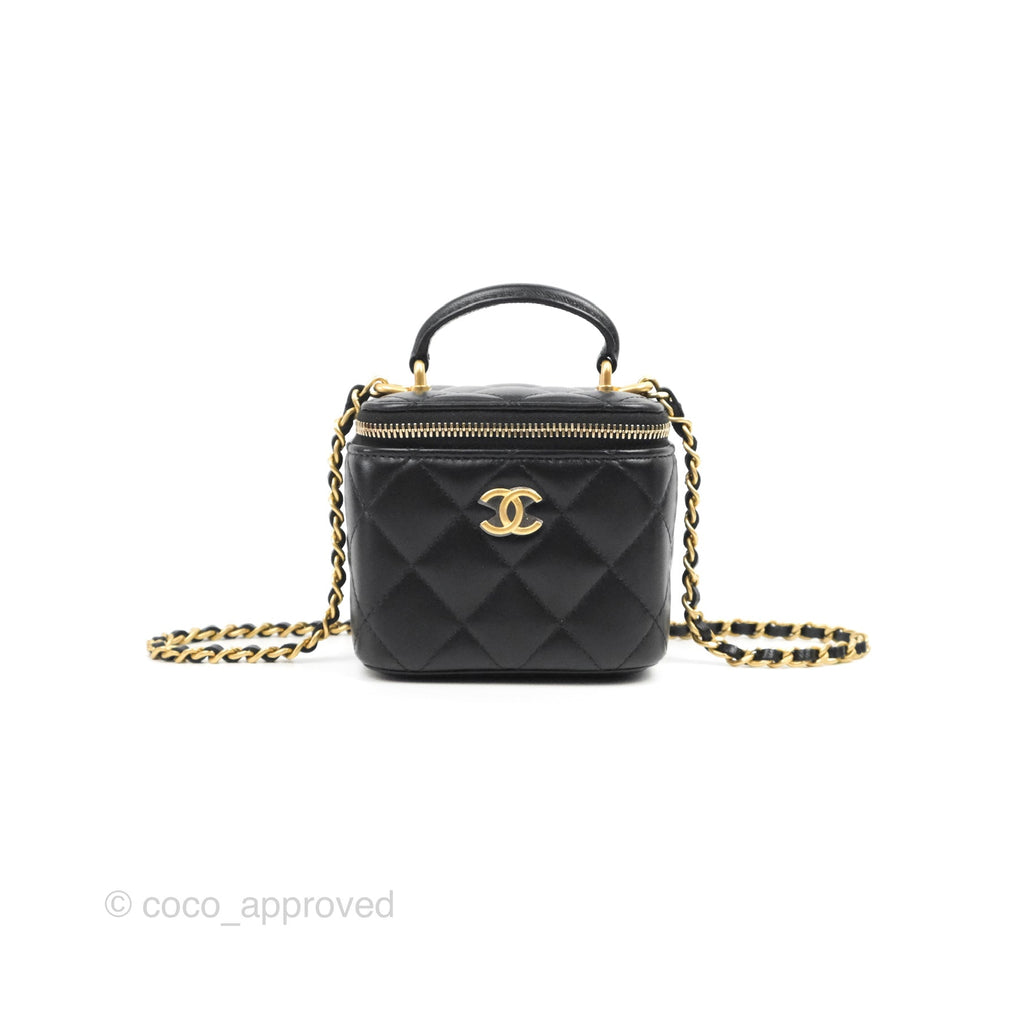 Chanel Mini Top Handle Vanity With Chain Black Lambskin Aged Gold