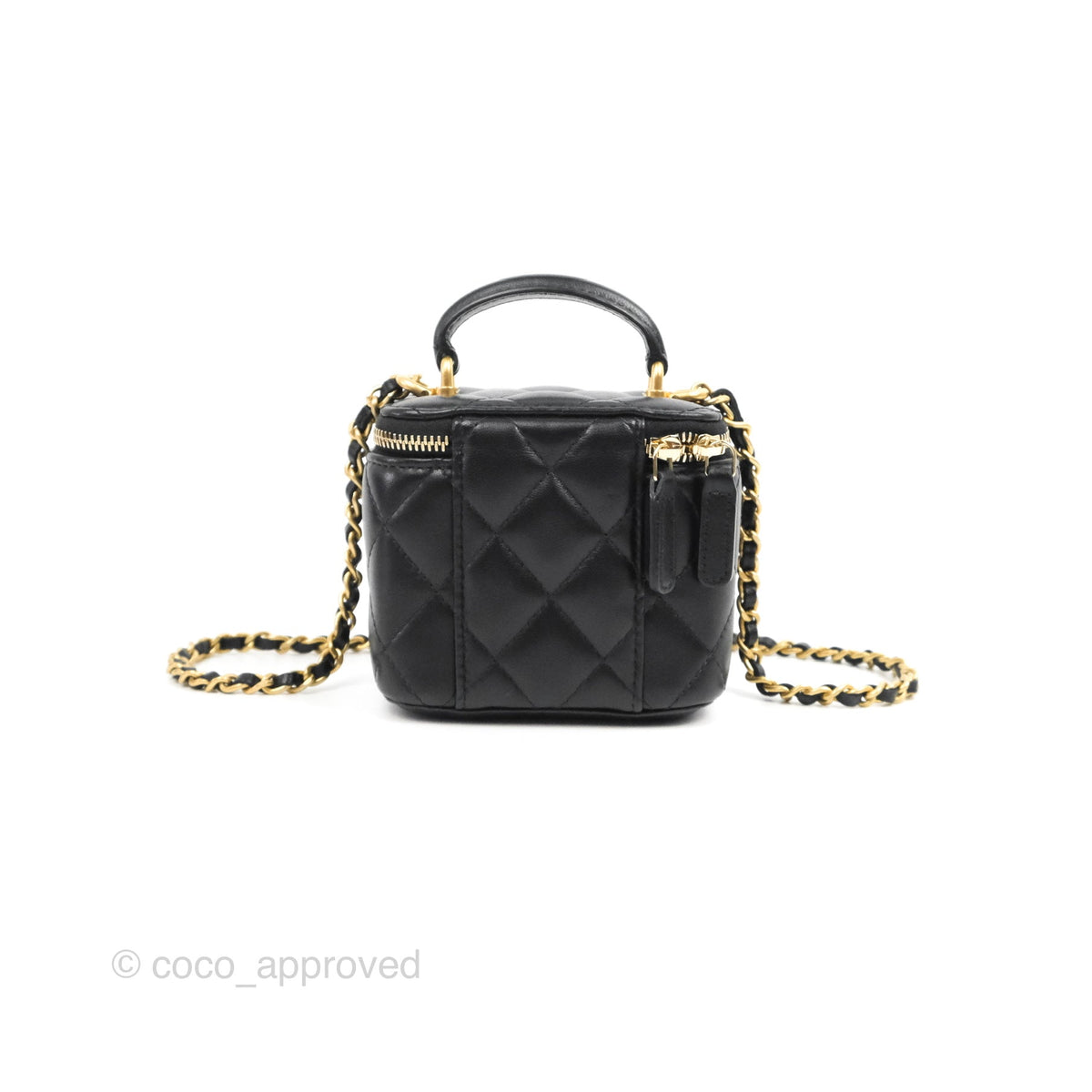 Chanel Black Quilted Lambskin Top Handle Vanity Pale Gold Hardware (Very Good), Womens Handbag