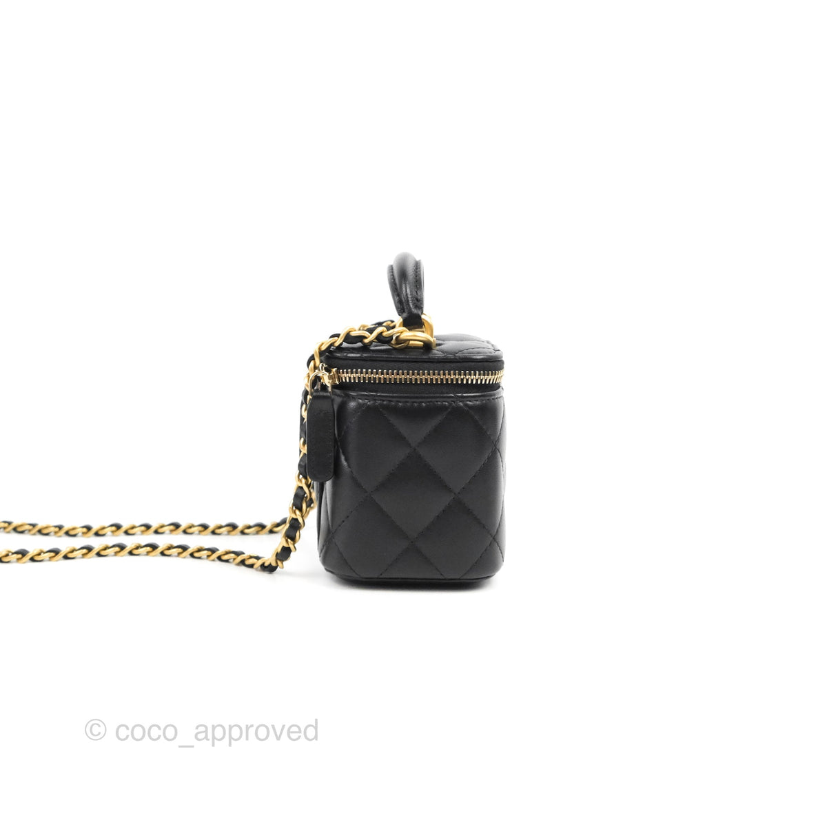Chanel Mini Top Handle Vanity With Chain Black Lambskin Aged
