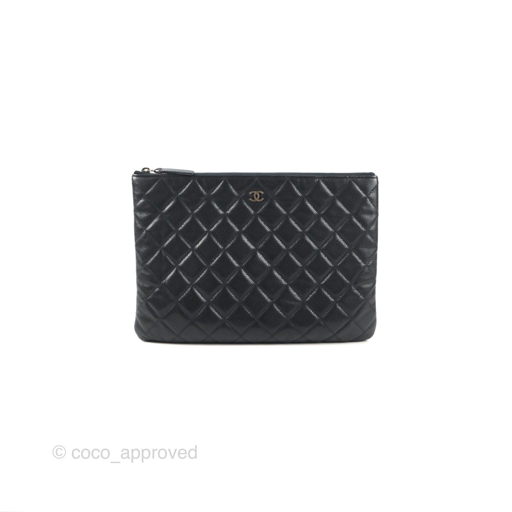 Chanel Medium Classic O Case Quilted Black Caviar Ruthenium Hardware