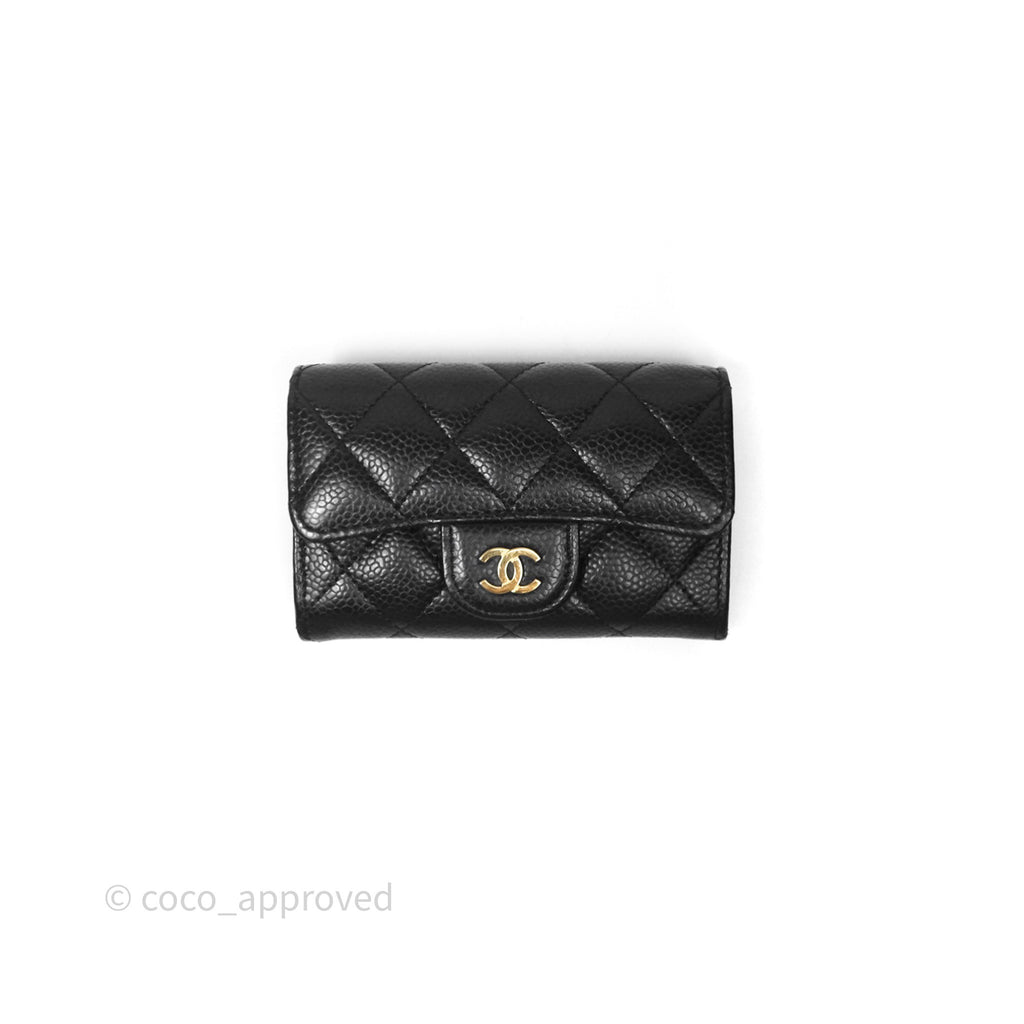 Chanel Quilted Flap Card Holder Caviar Black Gold Hardware