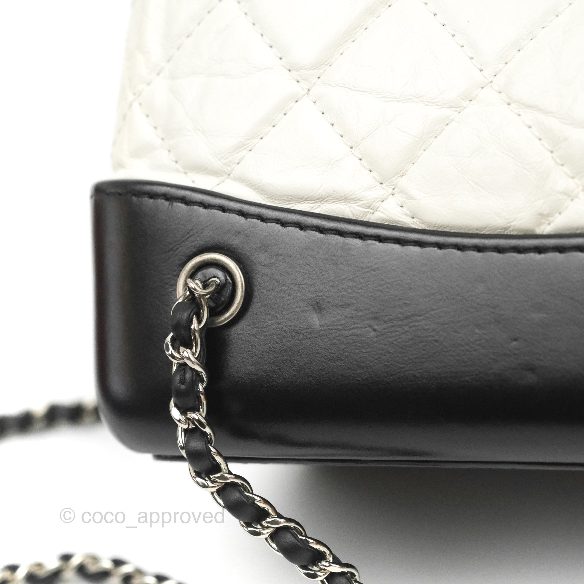 Chanel White/Black Aged Quilted Leather Small Gabrielle Backpack at 1stDibs