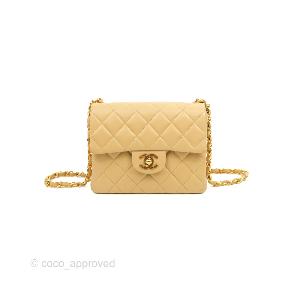 Chanel Vintage Mini Square Beige Lambskin 24K Gold Hardware