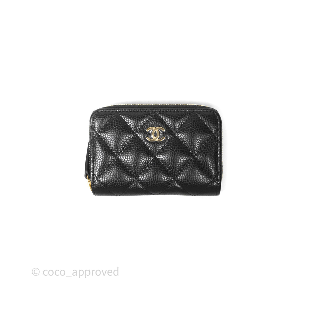 Chanel Quilted Zip Card Holder Black Caviar Gold Hardware