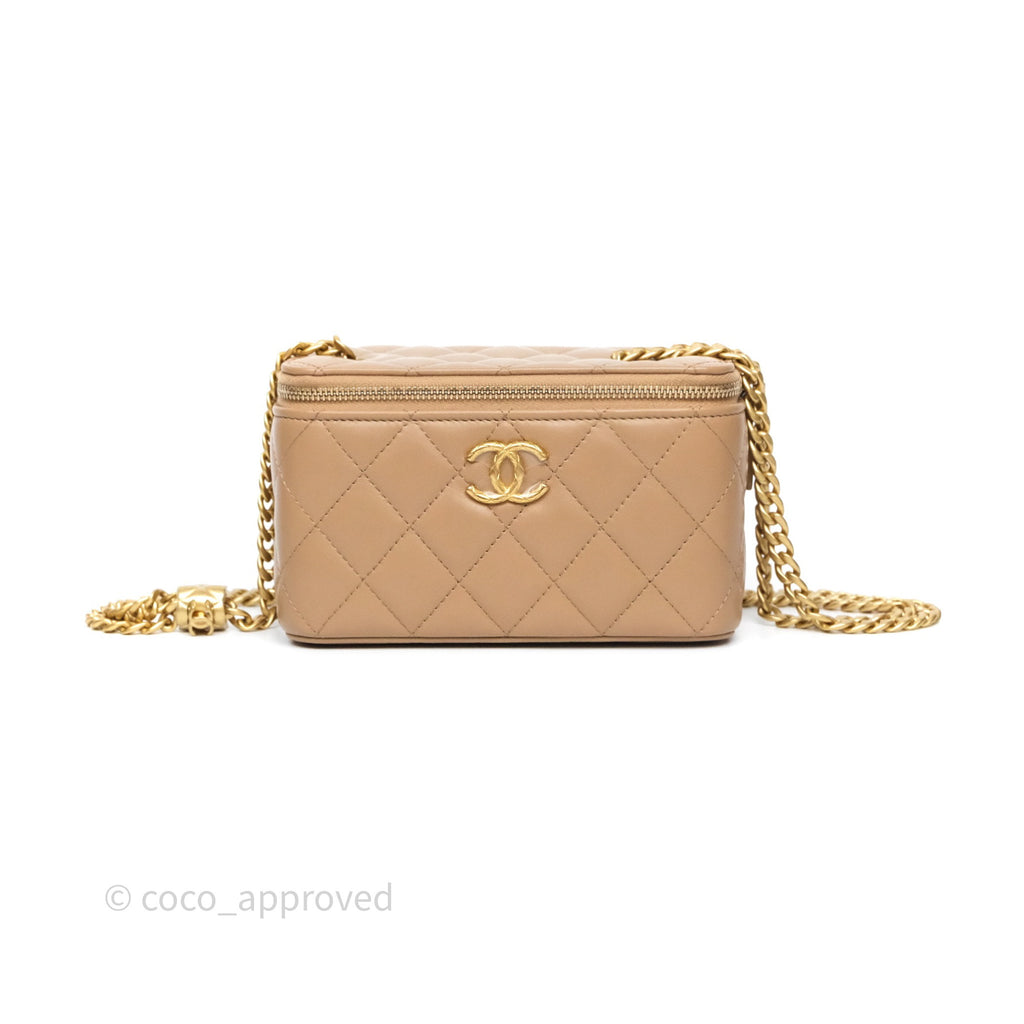 Chanel All Slide Vanity with Adjustable Chain Dark Beige Lambskin Aged Gold Hardware