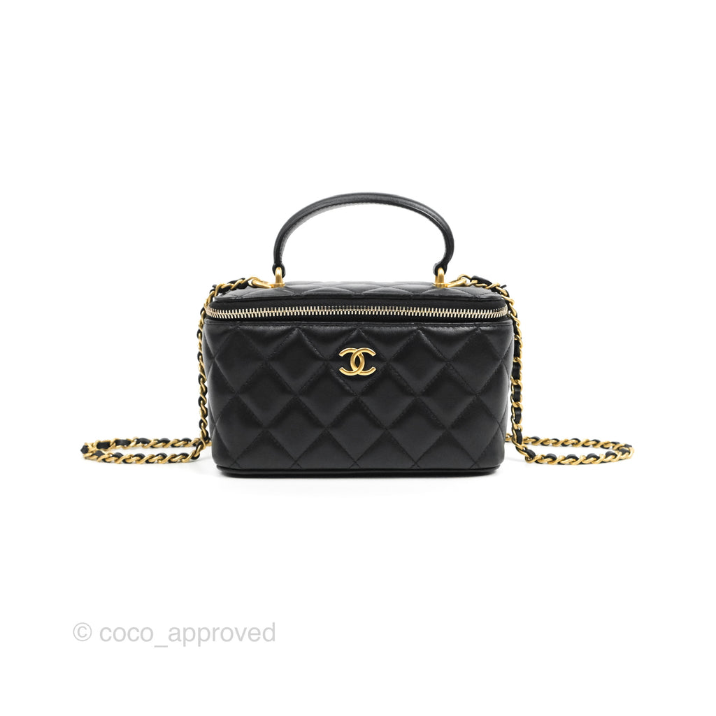 Chanel Vanity Rectangular Top Handle Black Lambskin Aged Gold Hardware