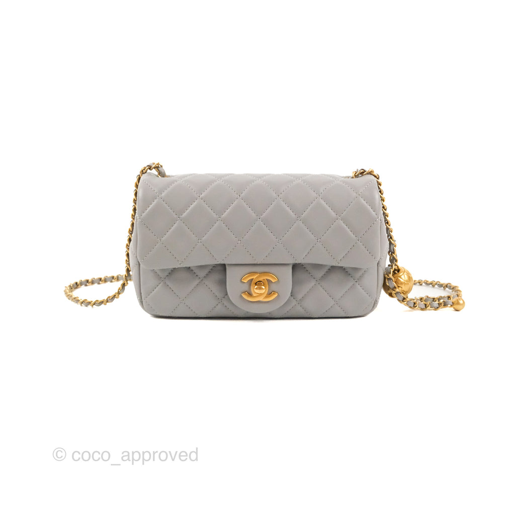 Chanel Mini Rectangular Pearl Crush Grey Lambskin Aged Gold Hardware