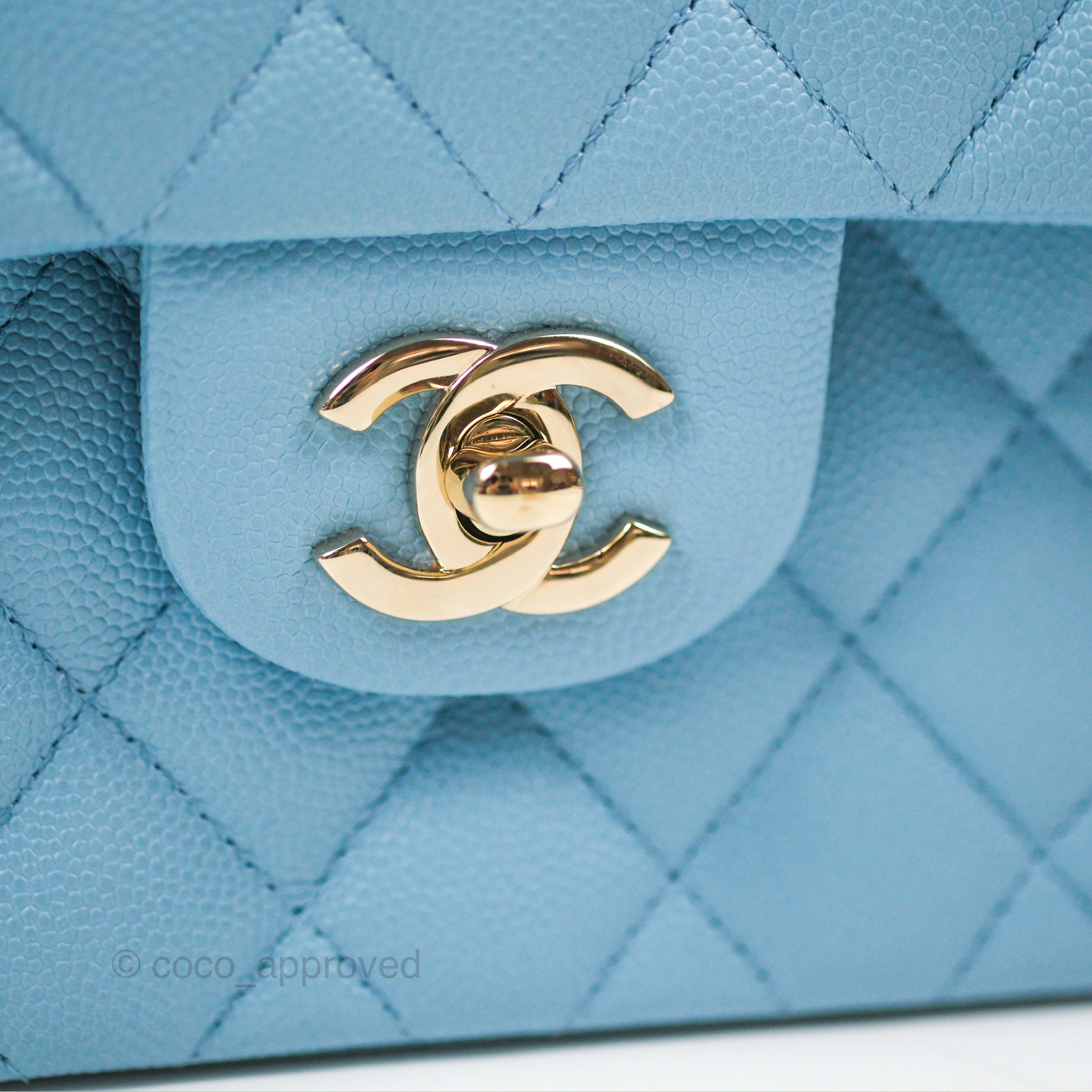 Chanel Small Classic Quilted Flap Light Blue Caviar Gold Hardware – Coco  Approved Studio