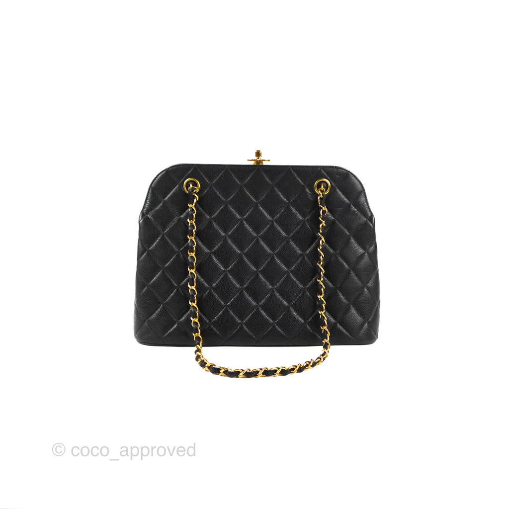 Chanel Vintage CC Turnlock Shoulder Bag Quilted Black Caviar 24K Gold Hardware