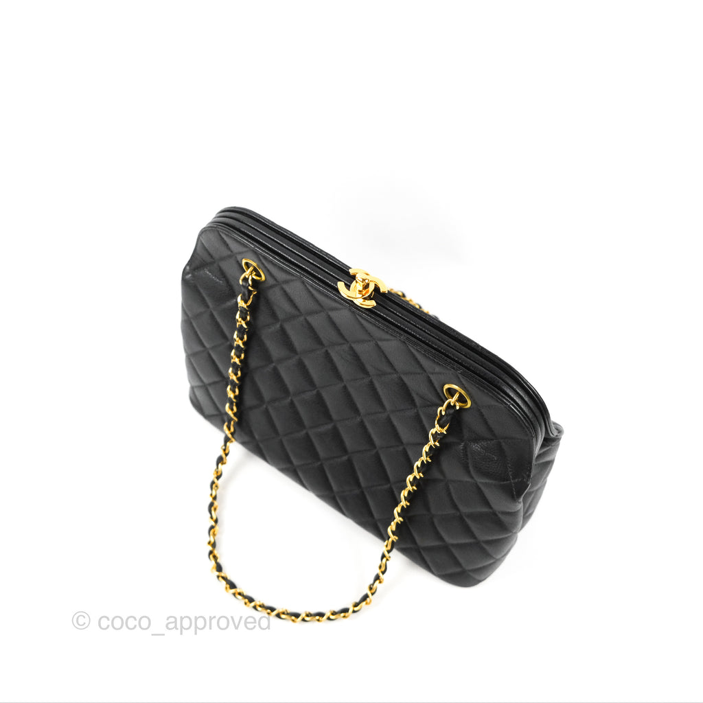 Chanel Vintage CC Turnlock Shoulder Bag Quilted Black Caviar 24K Gold Hardware