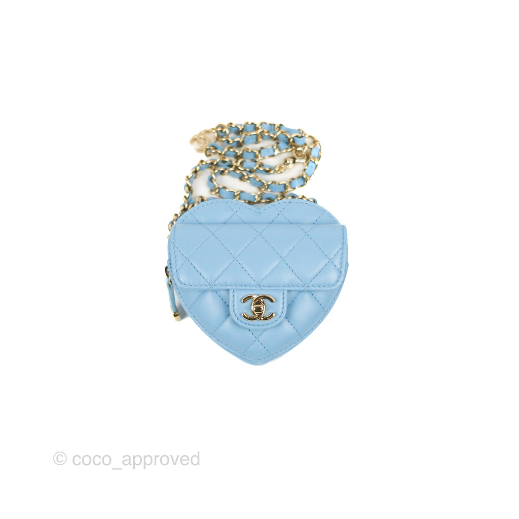 Chanel Mini Heart Belt Bag Blue Lambskin Gold Hardware 22S