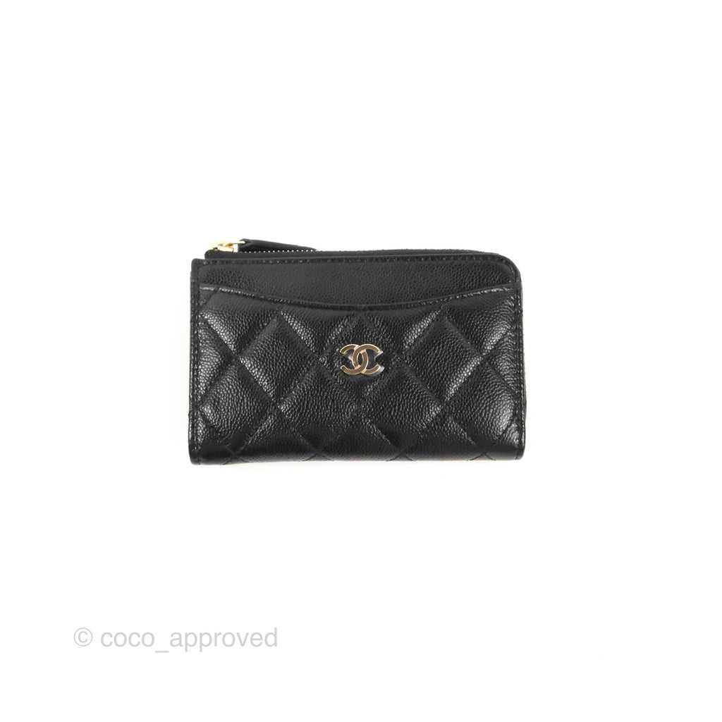 Chanel Quilted Zip Card Holder Black Caviar Gold Hardware 23S